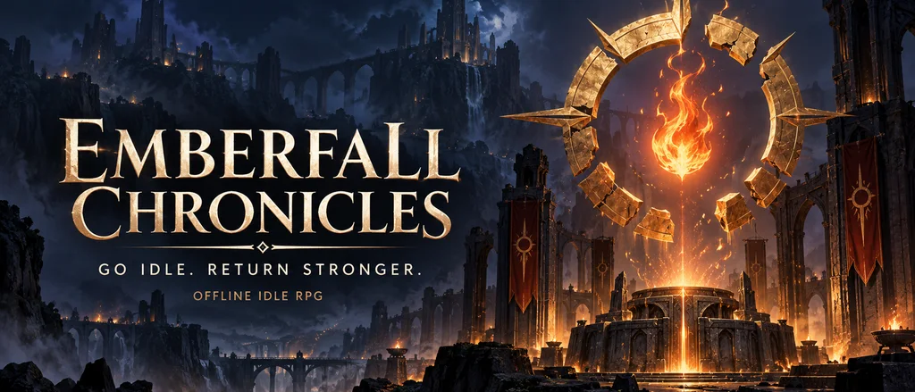 Devlog banner for Emberfall : Idle Game RPG: Emberfall is live on Google Play: mine, forge, conquer, and return stronger