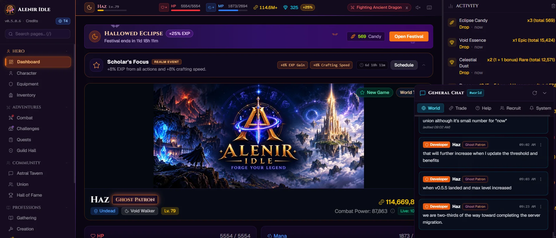 Devlog banner for Alenir Idle: Forge Your Legend: Alenir Idle v0.5.0 Update: Seasons and Clarity