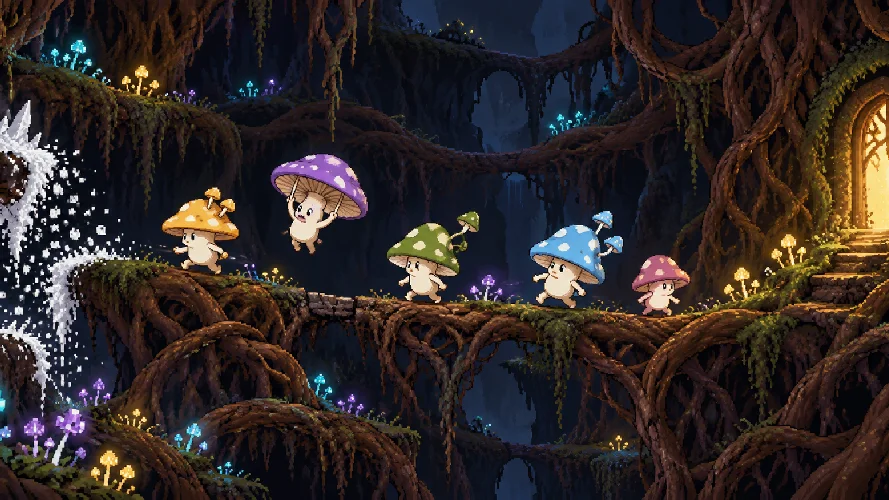 Devlog banner for Shroomingz: From Tiny Steps to Flying Shroomingz